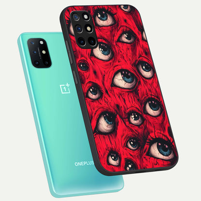  Red Eyes Pattern phone case For OnePlus 8T showing premium glass back cover with detailed artwork