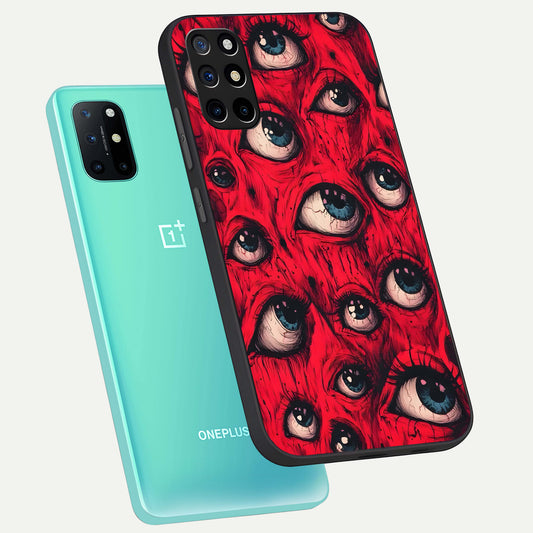 Red Eyes Pattern phone case For OnePlus 8T showing premium glass back cover with detailed artwork