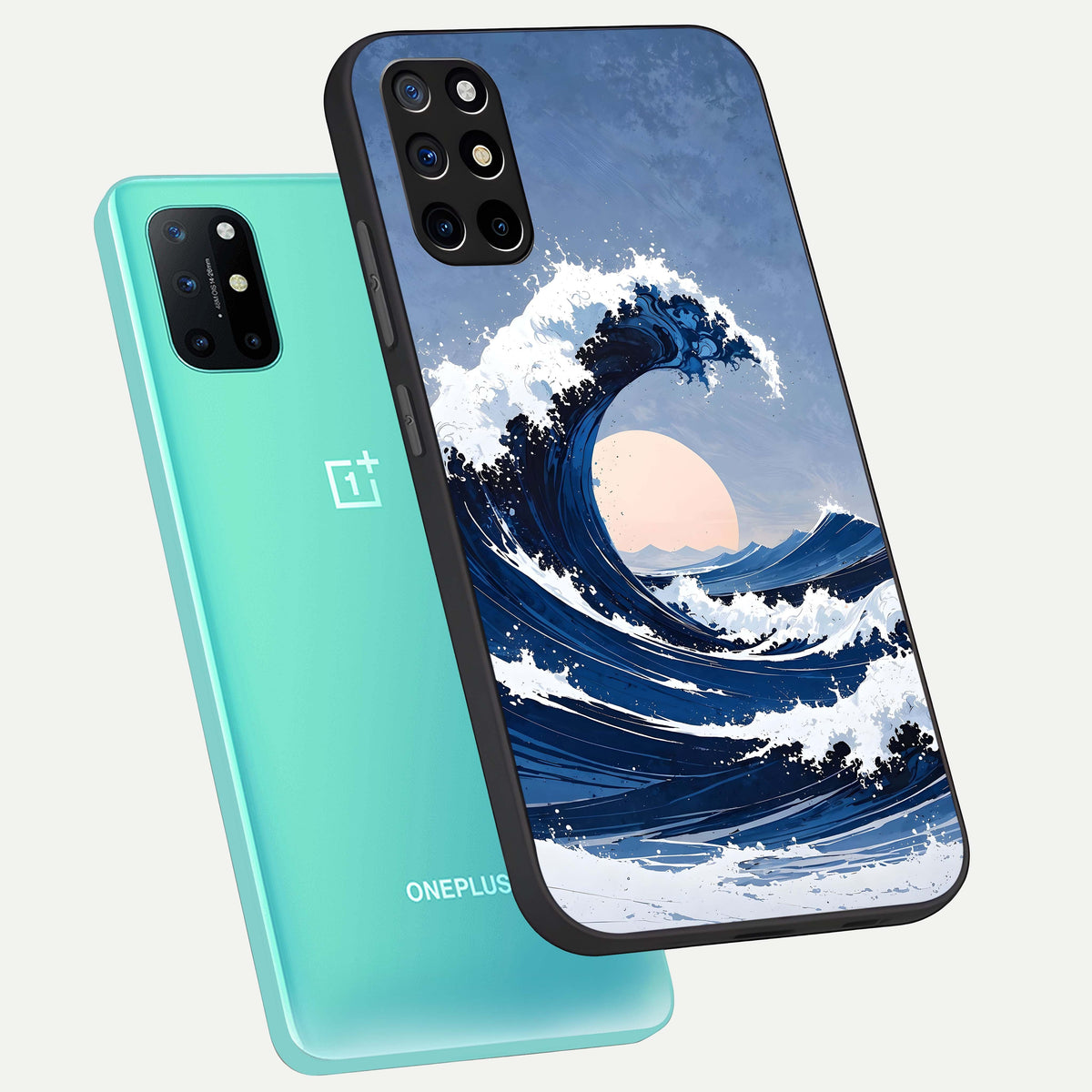  Rising Tide Power phone case For OnePlus 8T showing premium glass back cover with detailed artwork