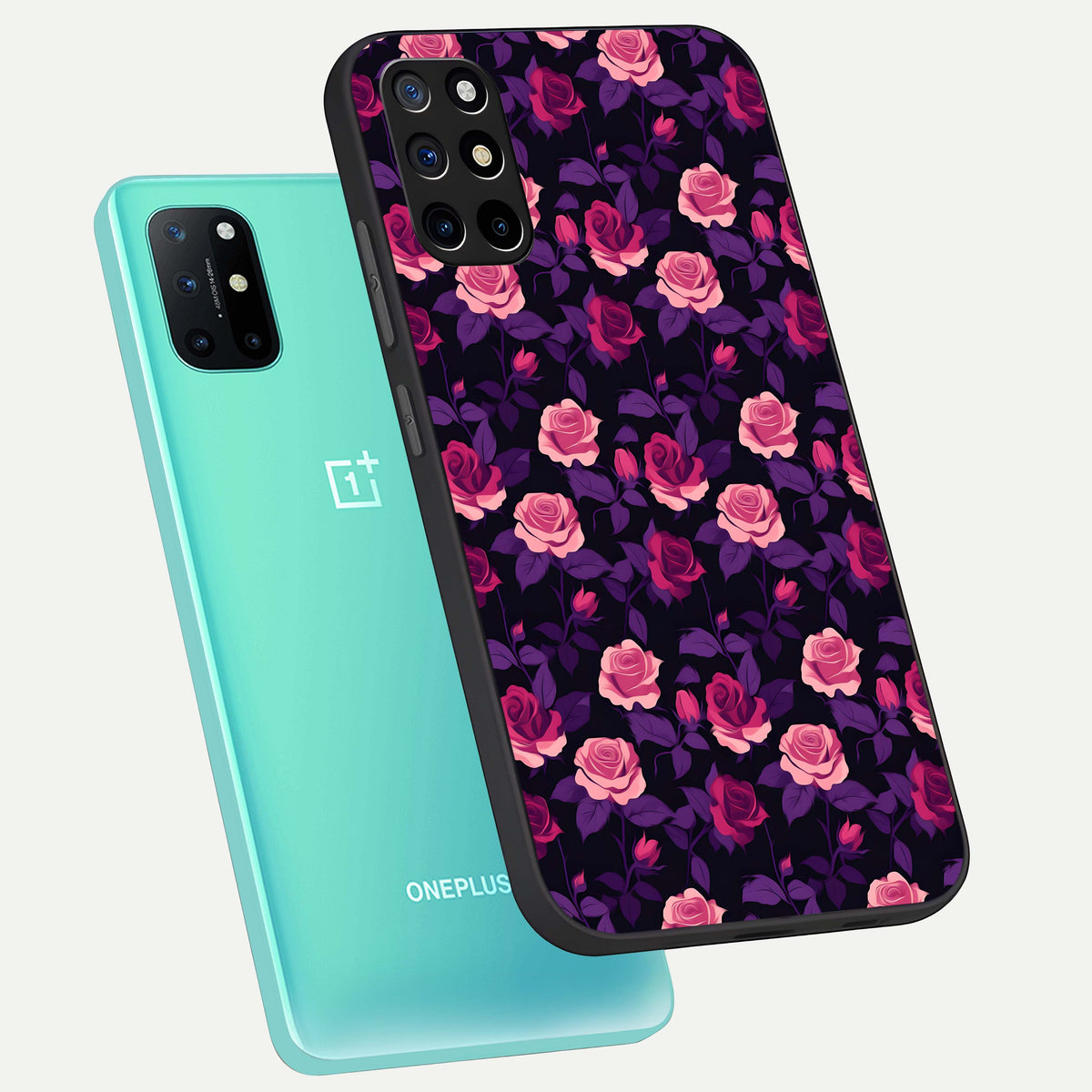  Rose Garden Twilight phone case For OnePlus 8T showing premium glass back cover with detailed artwork