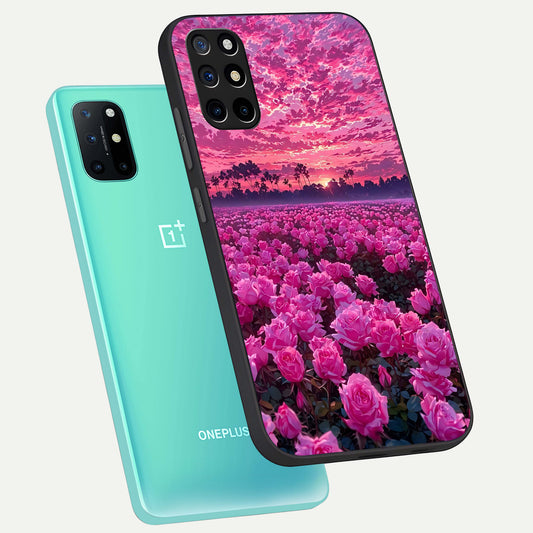  Rose Sunset Valley phone case For OnePlus 8T showing premium glass back cover with detailed artwork