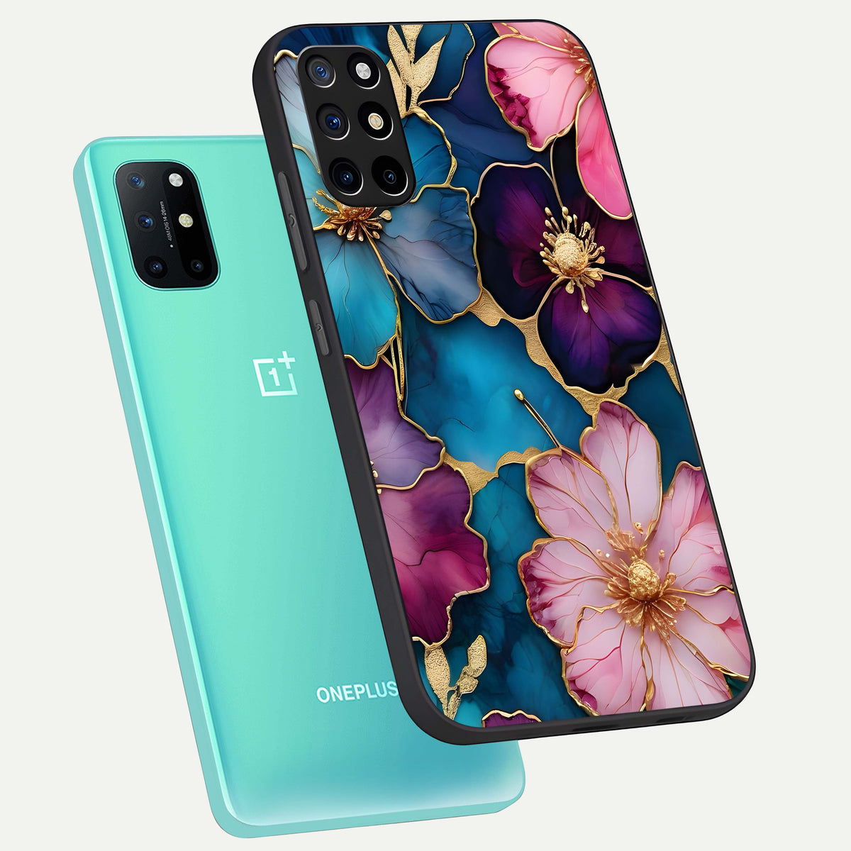  Sparkle Floral phone case For OnePlus 8T showing premium glass back cover with detailed artwork