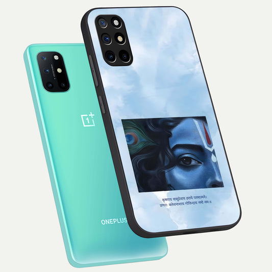  Spiritual Krishna phone case For OnePlus 8T showing premium glass back cover with detailed artwork
