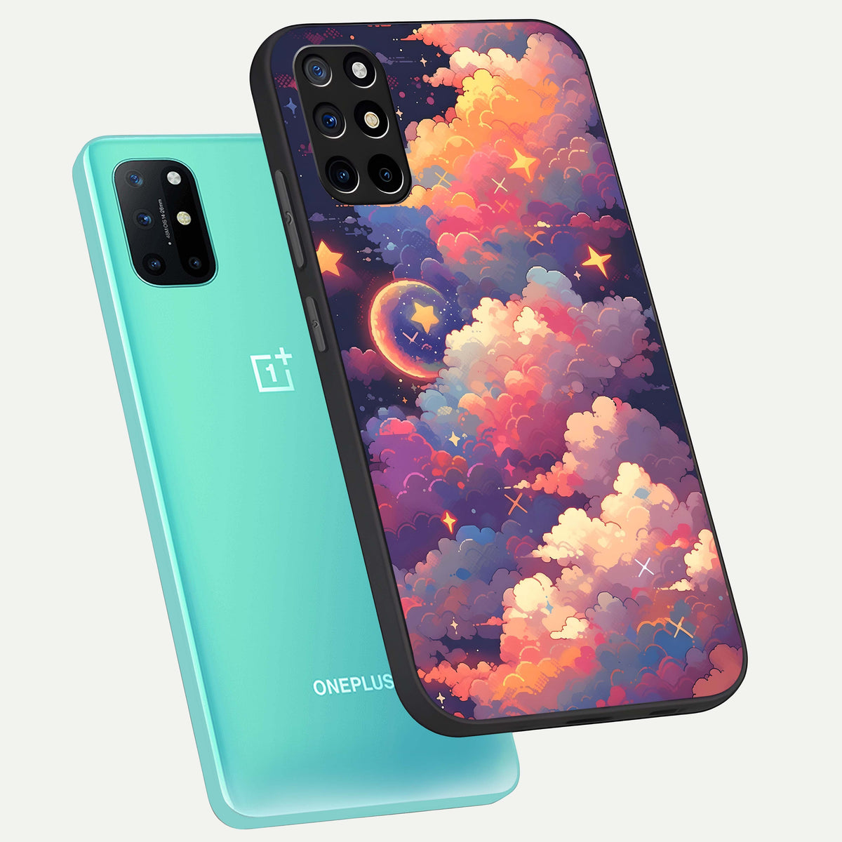  Starlit Dream Clouds phone case For OnePlus 8T showing premium glass back cover with detailed artwork