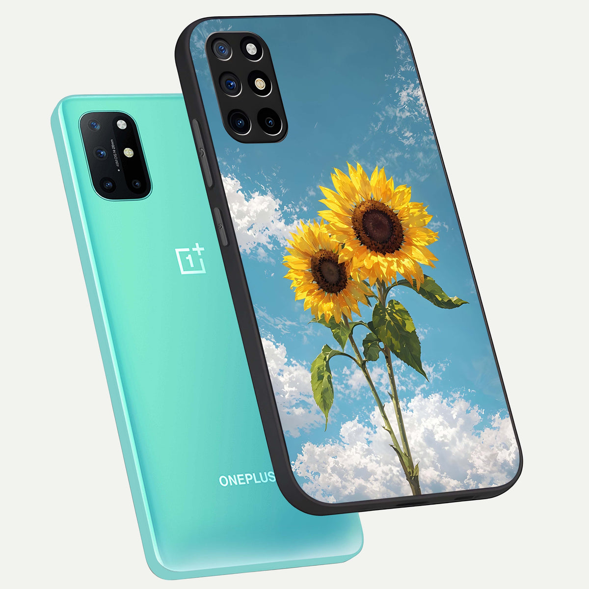  Sunlit Daisy Glow phone case For OnePlus 8T showing premium glass back cover with detailed artwork