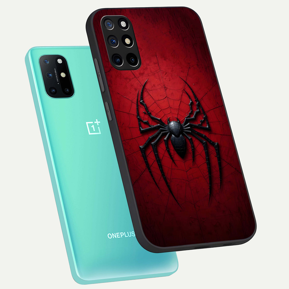  Superhero Web Emblem phone case For OnePlus 8T showing premium glass back cover with detailed artwork