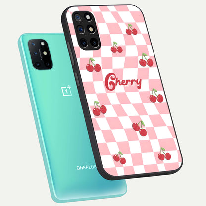  Sweet Cherry Vibes phone case For OnePlus 8T showing premium glass back cover with detailed artwork