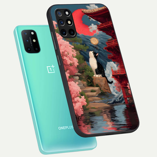  Temple Cat Scenery phone case For OnePlus 8T showing premium glass back cover with detailed artwork