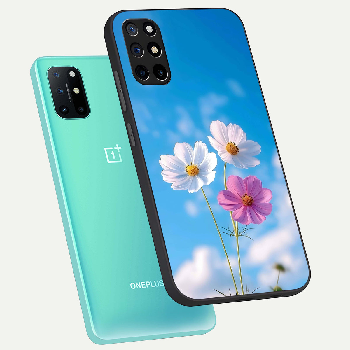  Tripple Flowers With Sky phone case For OnePlus 8T showing premium glass back cover with detailed artwork