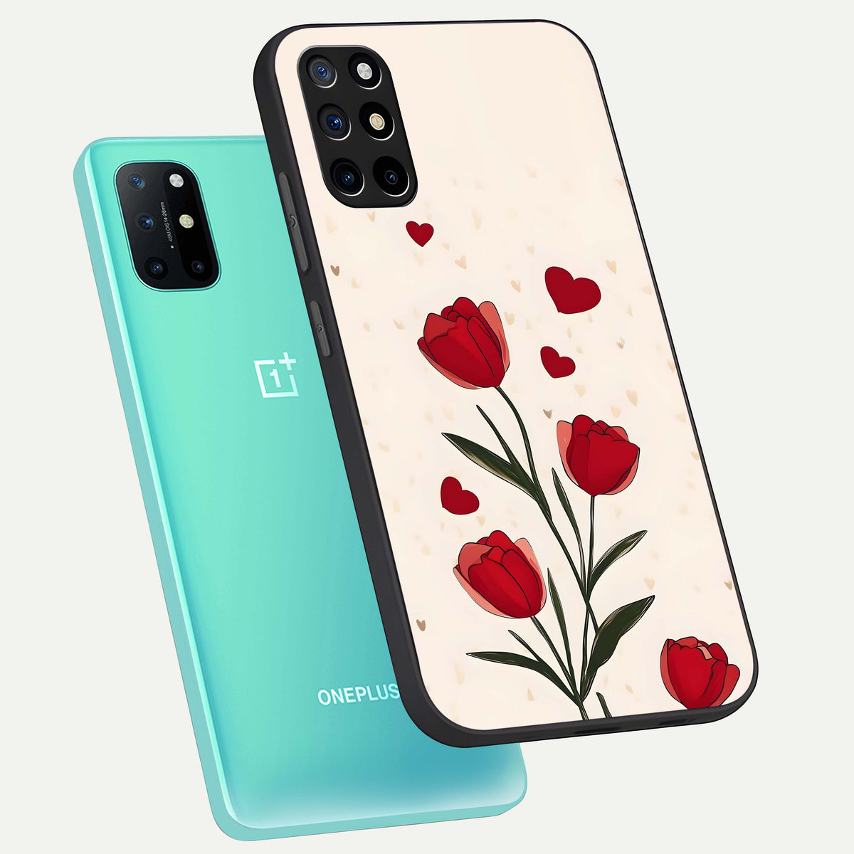  Tulip With Heart phone case For OnePlus 8T showing premium glass back cover with detailed artwork