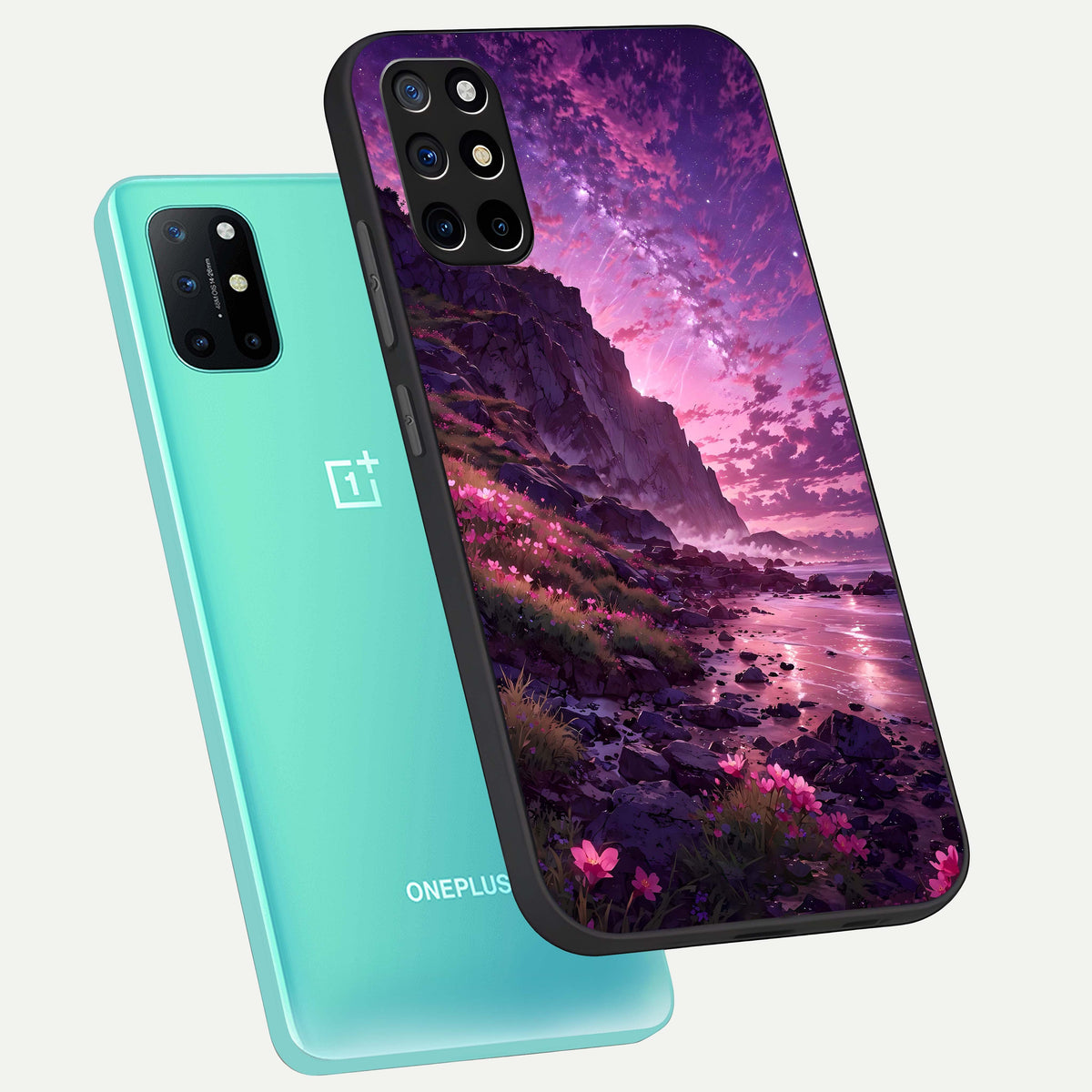  Twilight Blossom Coast phone case For OnePlus 8T showing premium glass back cover with detailed artwork