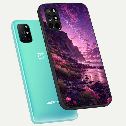  Twilight Blossom Coast phone case For OnePlus 8T showing premium glass back cover with detailed artwork