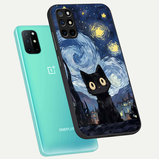  Van Gogh Cat phone case For OnePlus 8T showing premium glass back cover with detailed artwork