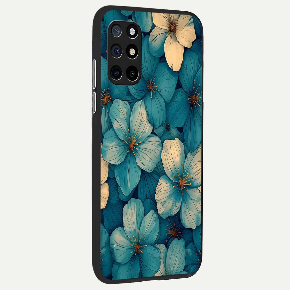  Blue Shade Floral back cover For OnePlus 8T slim fit glass case with vibrant aesthetic design