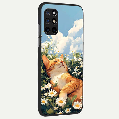  Cat And Flowers View back cover For OnePlus 8T slim fit glass case with vibrant aesthetic design