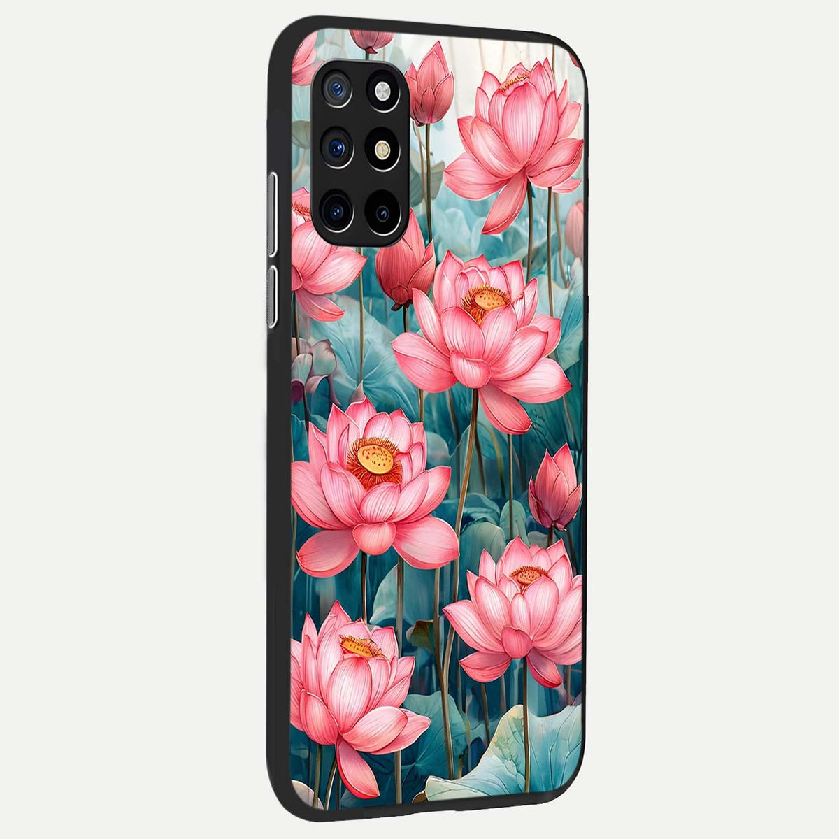 Celestial Pink Lotus back cover For OnePlus 8T slim fit glass case with vibrant aesthetic design