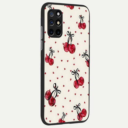  Cherry Heart Bow back cover For OnePlus 8T slim fit glass case with vibrant aesthetic design