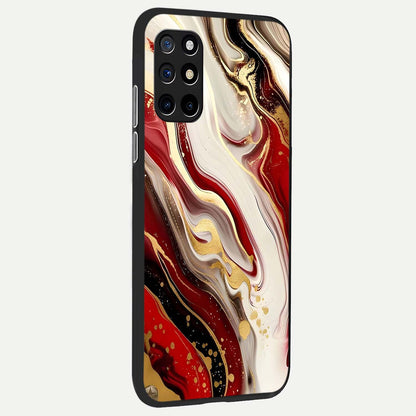  Red And White Marble back cover For OnePlus 8T slim fit glass case with vibrant aesthetic design
