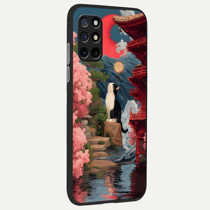  Temple Cat Scenery back cover For OnePlus 8T slim fit glass case with vibrant aesthetic design