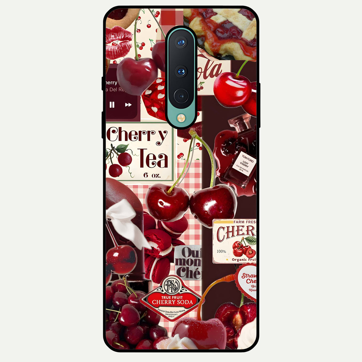  Aesthetic Cherry Tea Glass Case For OnePlus 8 back cover – full design glossy printed glass finish