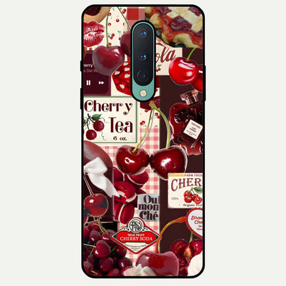 Aesthetic Cherry Tea Glass Case For OnePlus 8 back cover – full design glossy printed glass finish