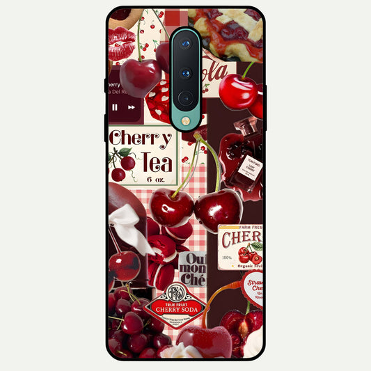  Aesthetic Cherry Tea Glass Case For OnePlus 8 back cover – full design glossy printed glass finish