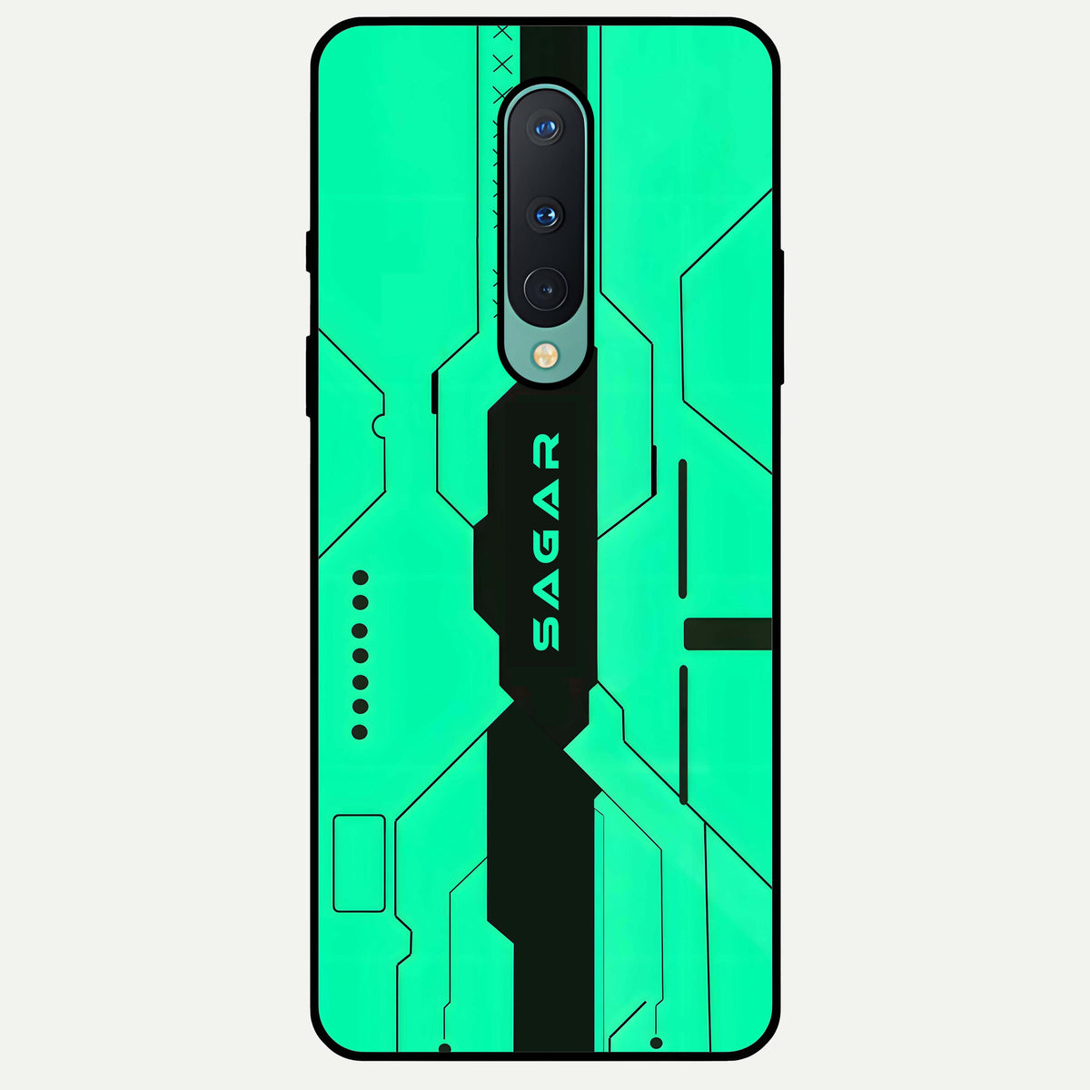  Aqua Tech CYBERPUNK Custom Name Glass Case For OnePlus 8 back cover – full design glossy printed glass finish