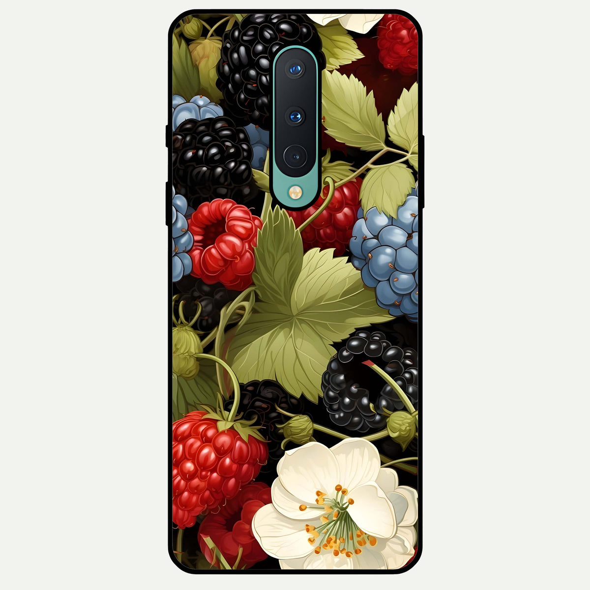  Berry Bloom Charm Glass Case For OnePlus 8 back cover – full design glossy printed glass finish