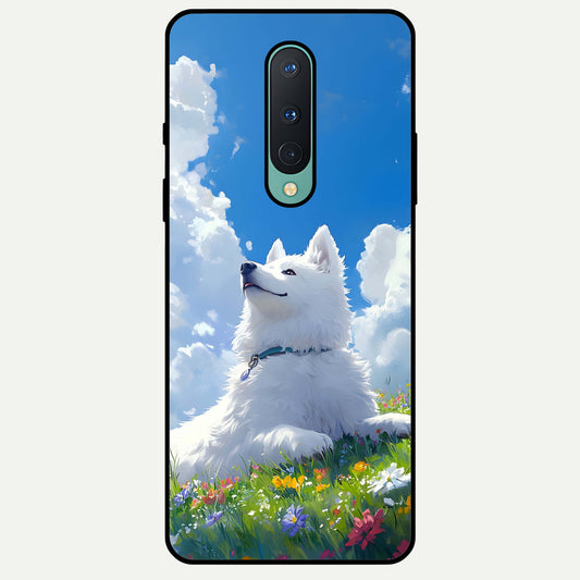  Blissful Cloud Pup Glass Case For OnePlus 8 back cover – full design glossy printed glass finish