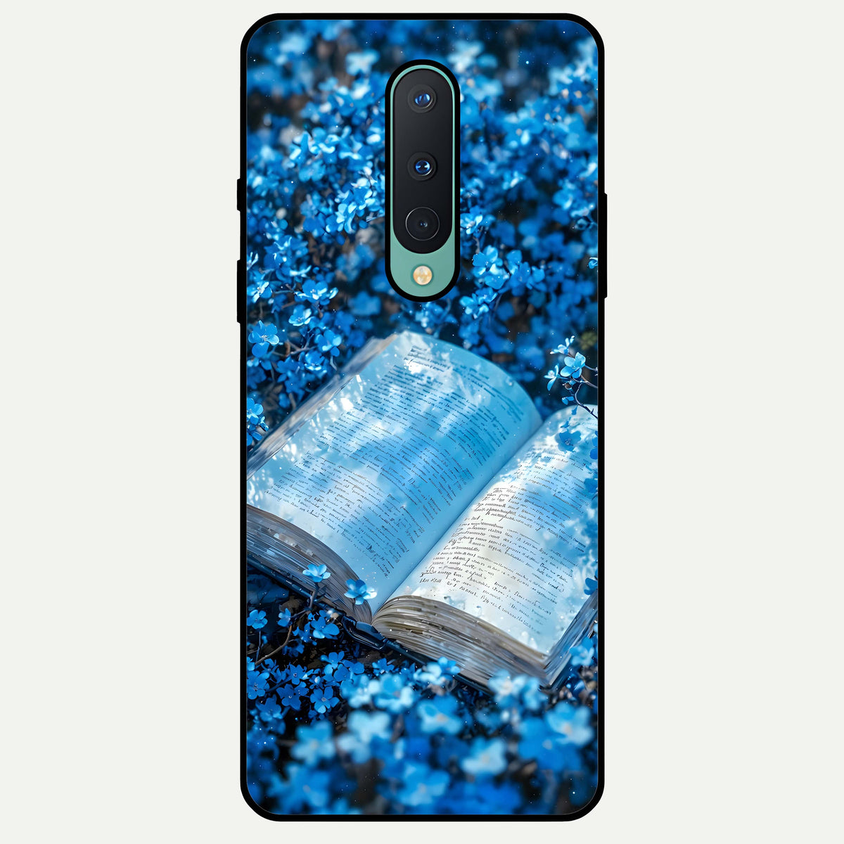  Blue Bloom Tales Glass Case For OnePlus 8 back cover – full design glossy printed glass finish