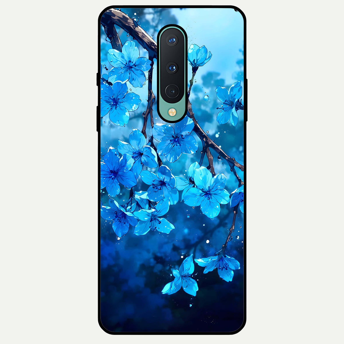  Blue Blossoms Branch Glass Case For OnePlus 8 back cover – full design glossy printed glass finish