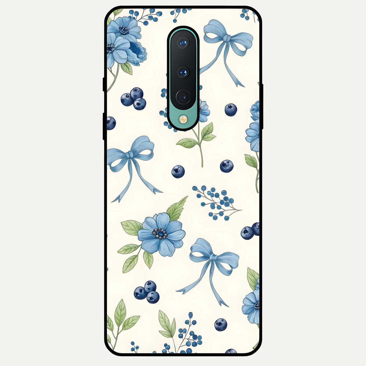  Blue Flower And Bow Glass Case For OnePlus 8 back cover – full design glossy printed glass finish