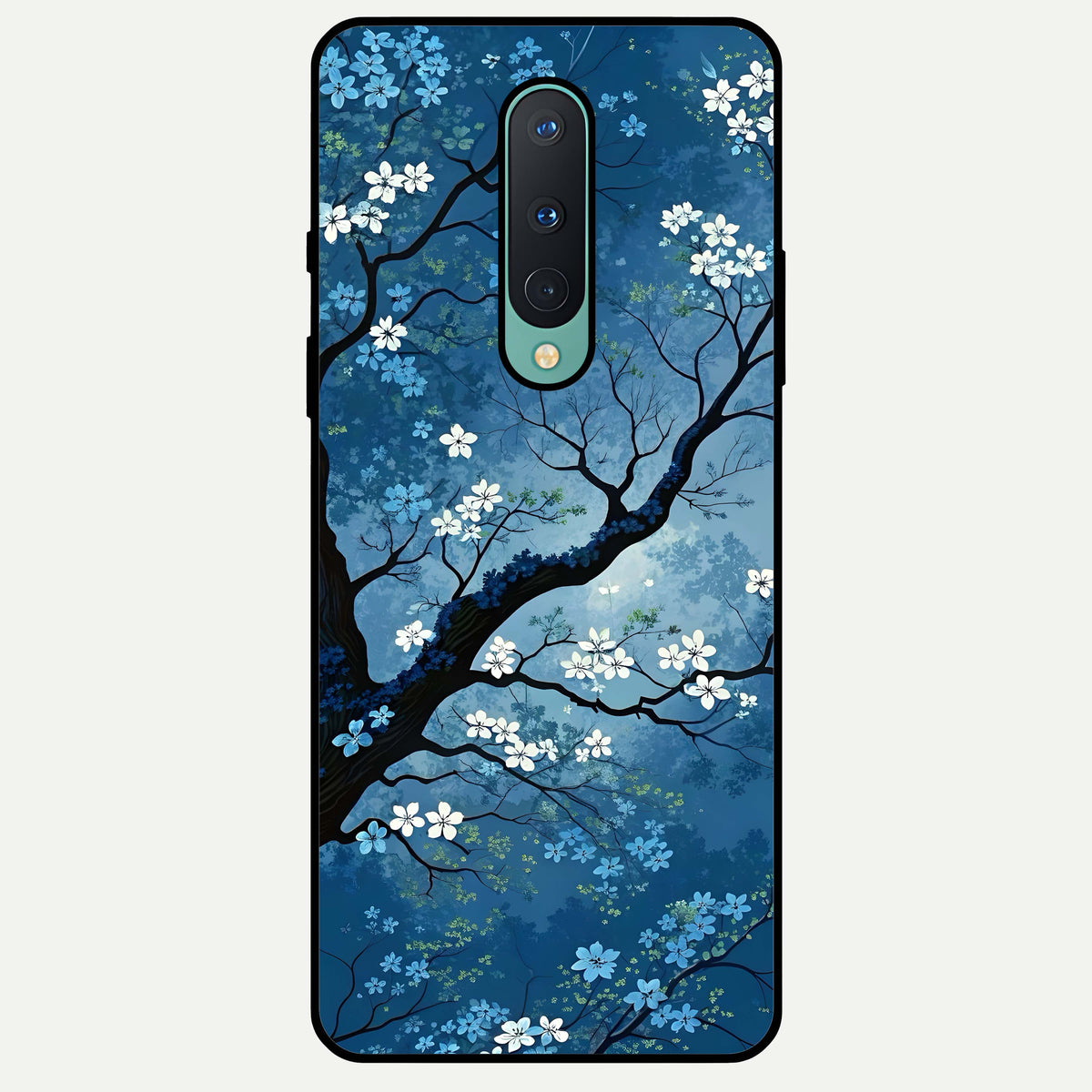  Blue Tree Serenity Glass Case For OnePlus 8 back cover – full design glossy printed glass finish
