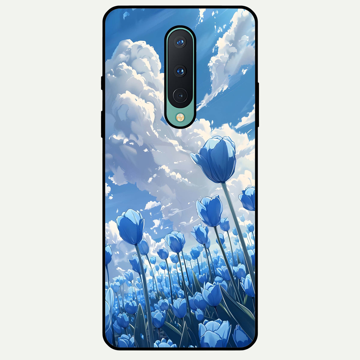  Blue Tulip Clouds Glass Case For OnePlus 8 back cover – full design glossy printed glass finish