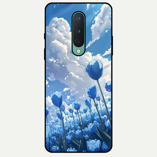  Blue Tulip Clouds Glass Case For OnePlus 8 back cover – full design glossy printed glass finish