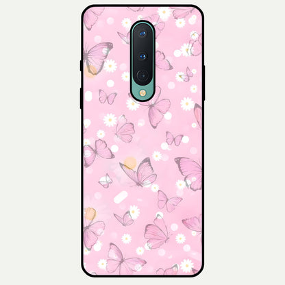  Blush Butterfly Garden Glass Case For OnePlus 8 back cover – full design glossy printed glass finish