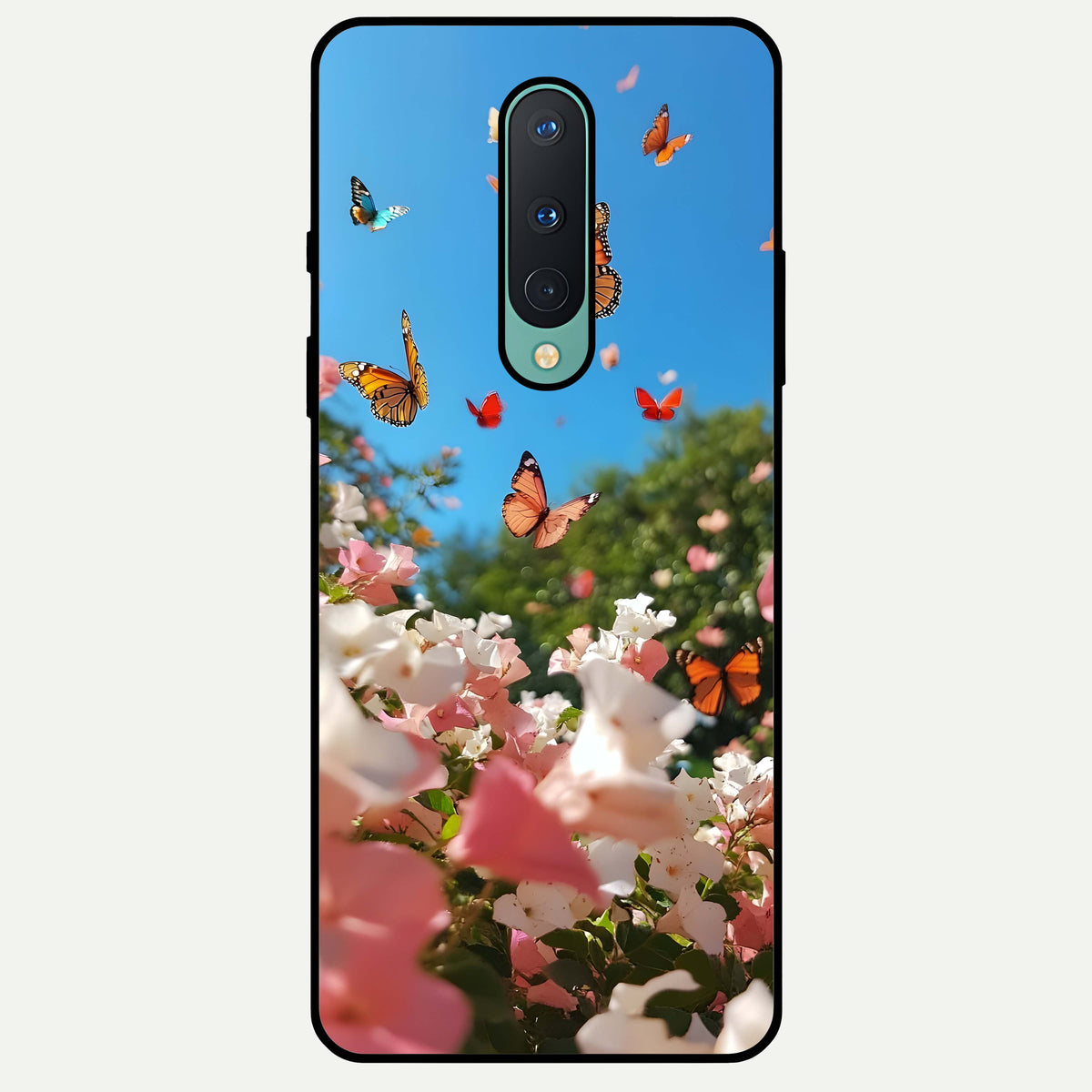  Butterflies In Bloom Sky Glass Case For OnePlus 8 back cover – full design glossy printed glass finish