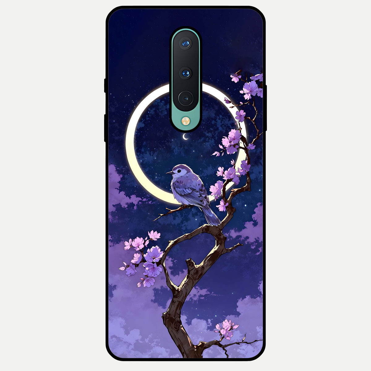  Celestial Bird Blossom Glass Case For OnePlus 8 back cover – full design glossy printed glass finish