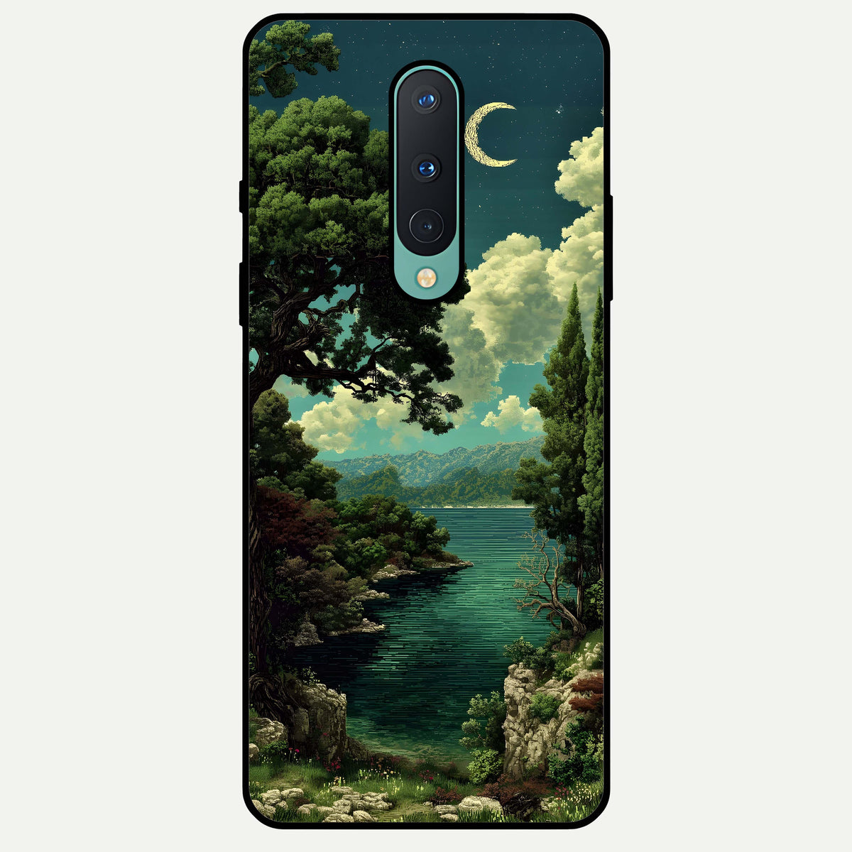  Celestial Lake Peace Glass Case For OnePlus 8 back cover – full design glossy printed glass finish