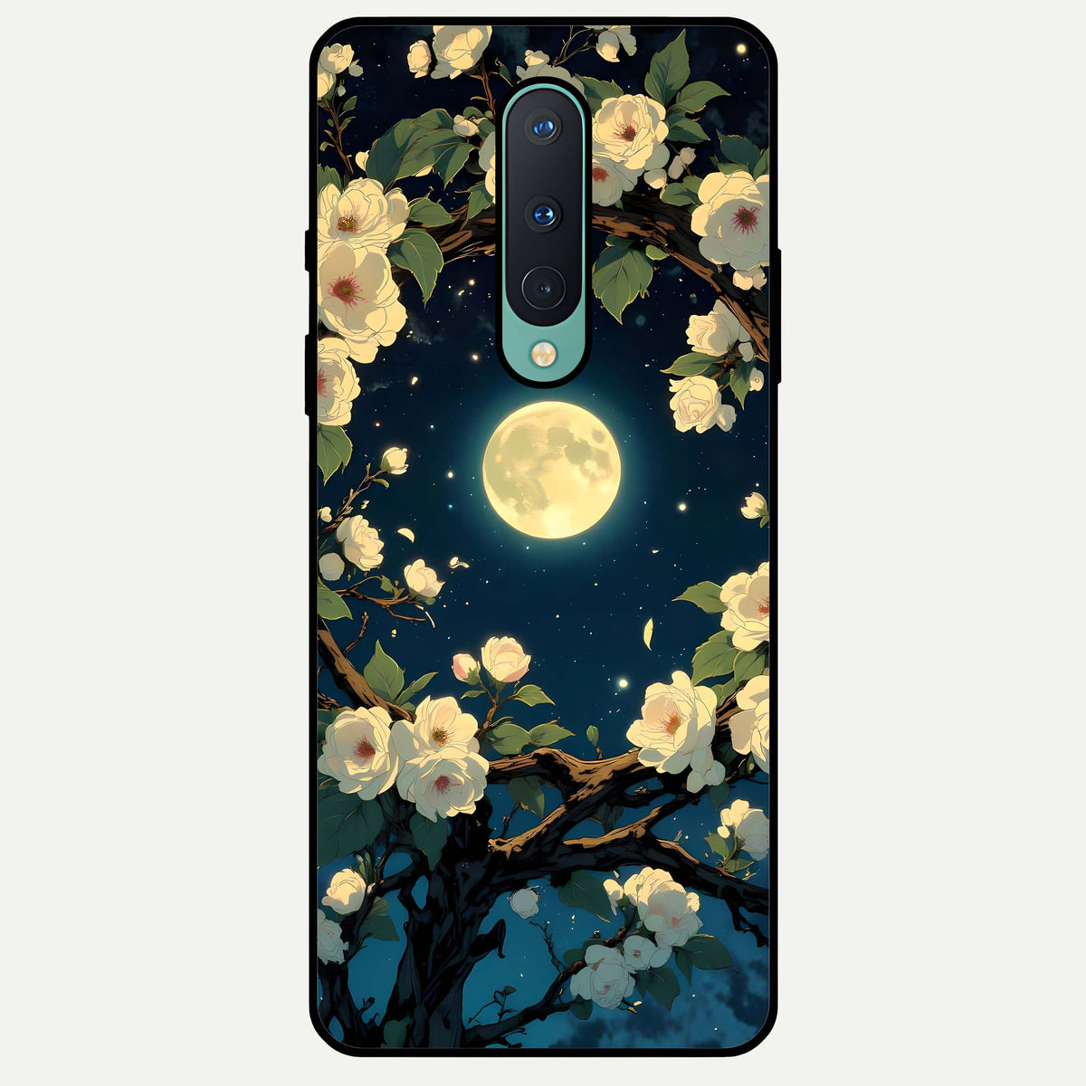  Celestial Moon And Flower Glass Case For OnePlus 8 back cover – full design glossy printed glass finish