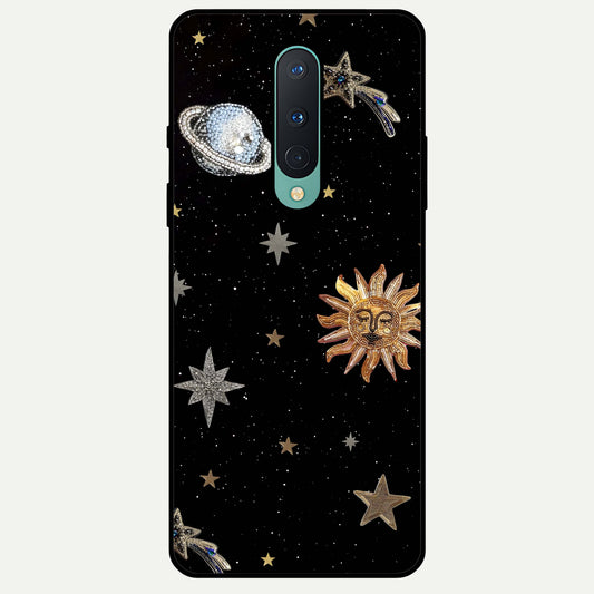  Celestial Moon With Stars Glass Case For OnePlus 8 back cover – full design glossy printed glass finish
