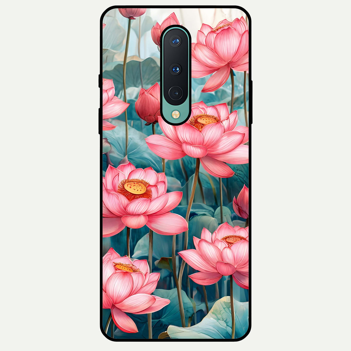  Celestial Pink Lotus Glass Case For OnePlus 8 back cover – full design glossy printed glass finish
