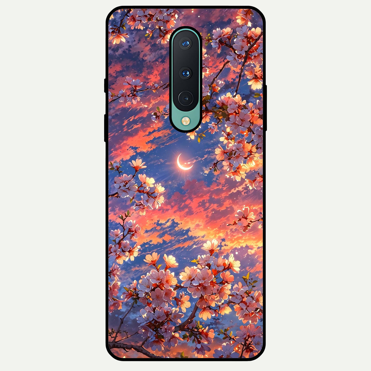  Celestial Sakura Sunset Glass Case For OnePlus 8 back cover – full design glossy printed glass finish
