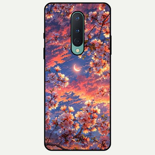  Celestial Sakura Sunset Glass Case For OnePlus 8 back cover – full design glossy printed glass finish