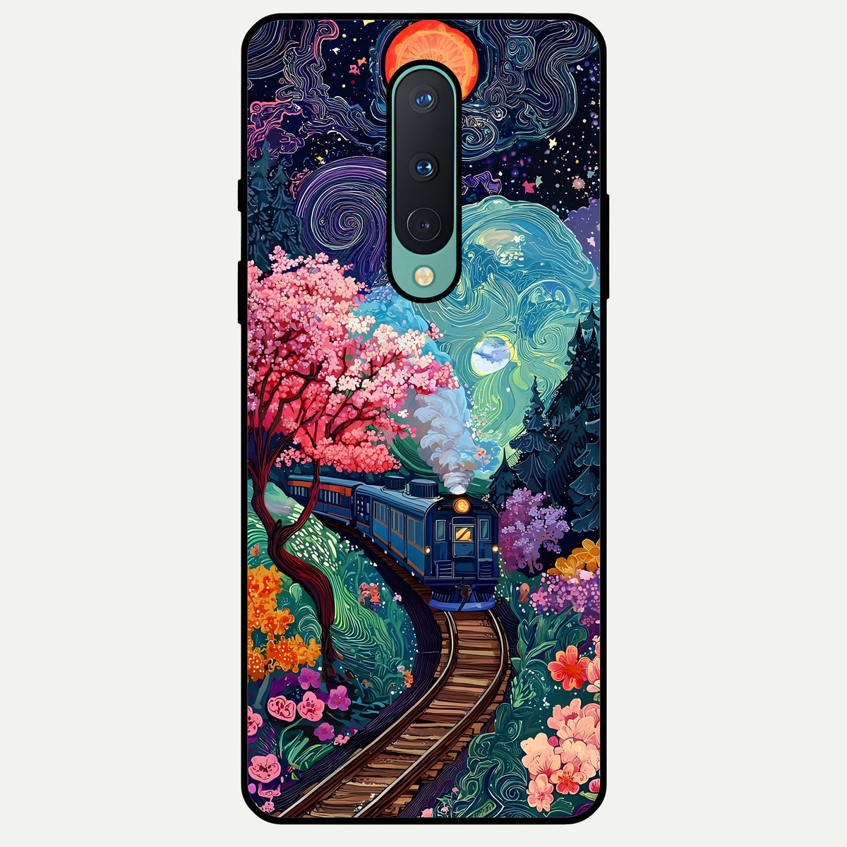  Celestial Train Journey Glass Case For OnePlus 8 back cover – full design glossy printed glass finish