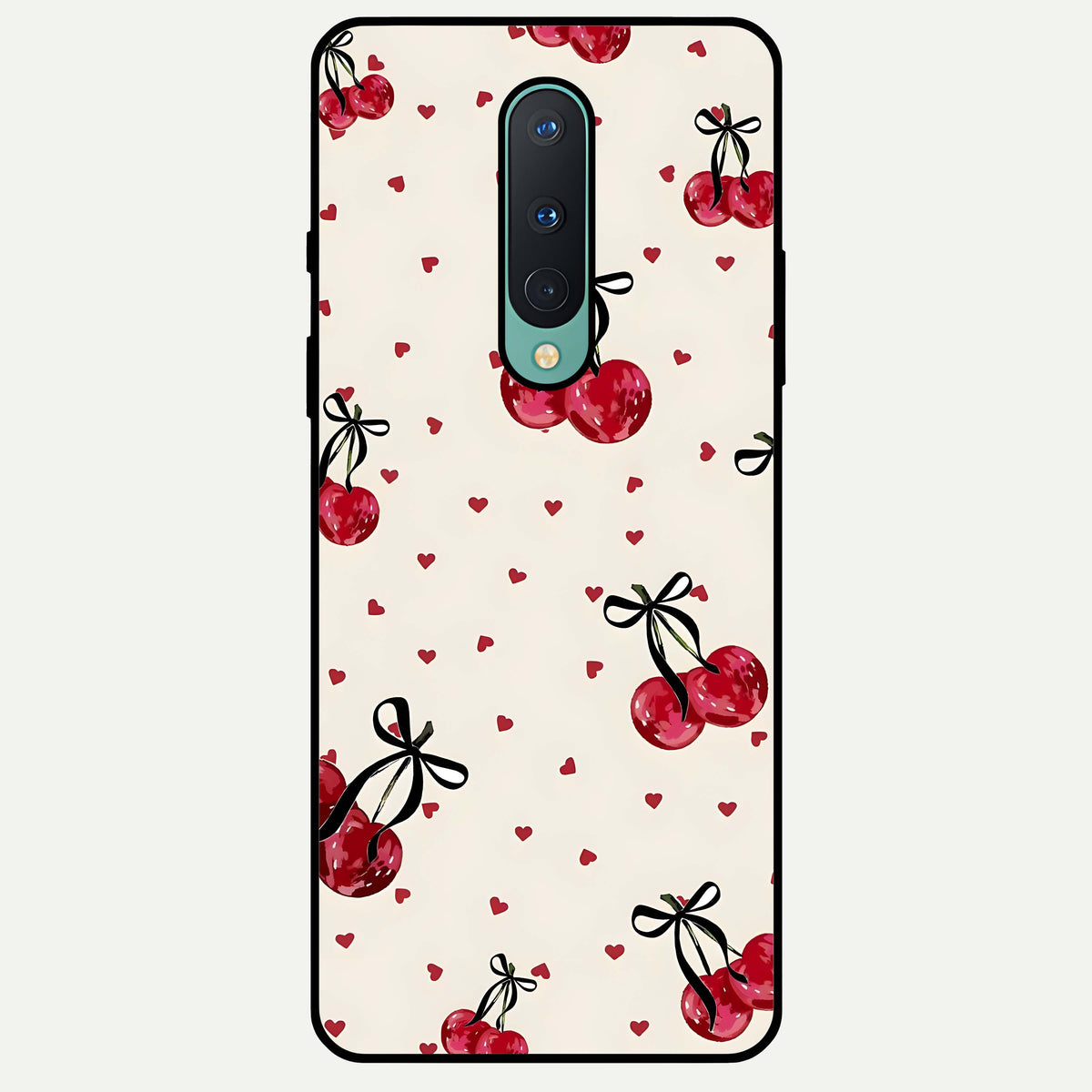  Cherry Heart Bow Glass Case For OnePlus 8 back cover – full design glossy printed glass finish