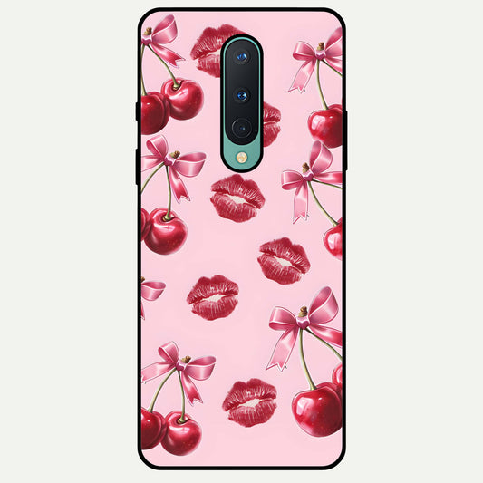  Cherry With Lips Glass Case For OnePlus 8 back cover – full design glossy printed glass finish
