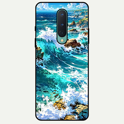  Coastal Blue Waves Glass Case For OnePlus 8 back cover – full design glossy printed glass finish
