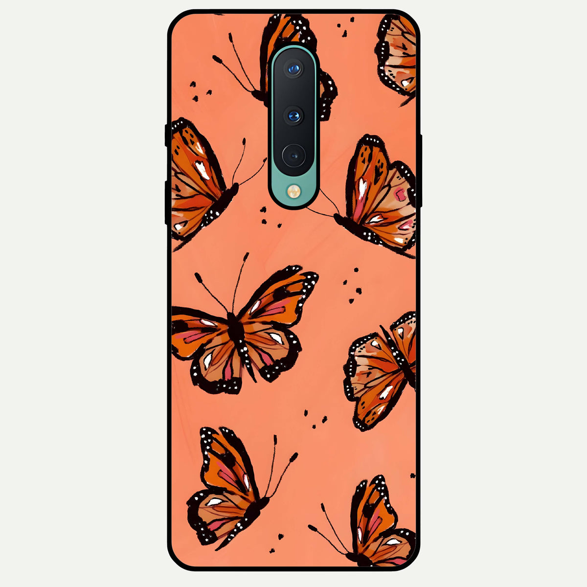  Coral Wing Butterfly Glass Case For OnePlus 8 back cover – full design glossy printed glass finish