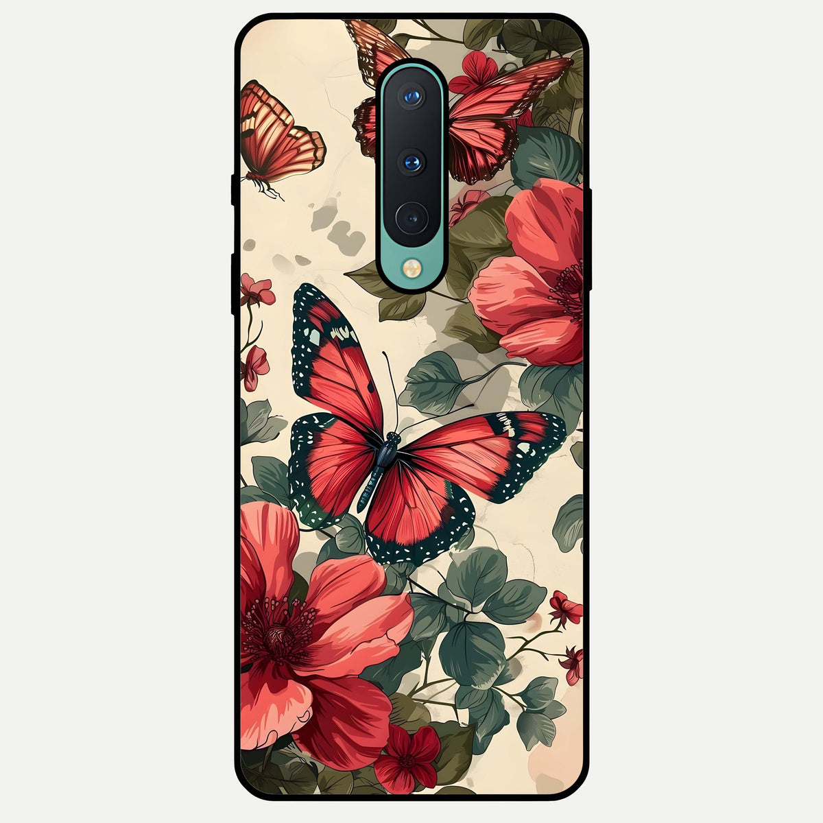  Crimson Butterfly Garden Glass Case For OnePlus 8 back cover – full design glossy printed glass finish